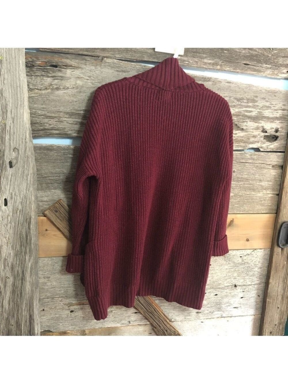 dynamite Size Med Burgundy Cowl Neck, Chunky Knit Cardigan - Picture 4 of 6